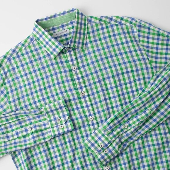 Alex Cannon Other - Alex Cannon Men's Long Sleeve Button Up Blue Green‎ Plaid Large